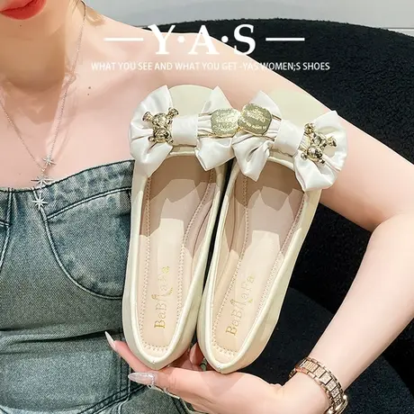 蝴蝶结低跟单鞋女仙女风配裙子2024春秋新款温柔风浅口软底奶奶鞋商品大图