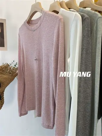 绵绵衫 ！小铁片羊毛天丝面膜t恤女亲肤长袖打底衫外穿百搭上衣服图片