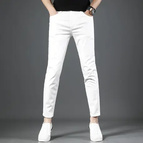 夏季九分牛仔裤男2023新款白色弹力修身小脚休闲男士时尚薄款裤子商品大图