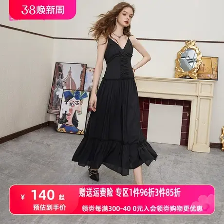 妖精的口袋法式v领黑色吊带连衣裙女2023夏季新款性感显瘦高级感商品大图