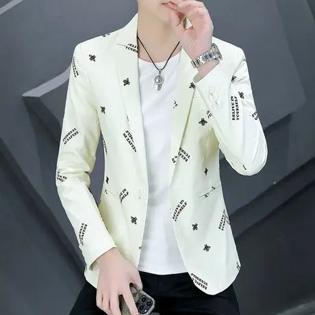 春秋季2023新款韩版刺绣帅气小西装潮流单件上衣男款修身西服外套商品大图