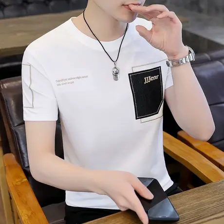 2023夏季新款棉感短袖T恤男ins潮牌潮流休闲百搭青年上衣半袖体恤图片