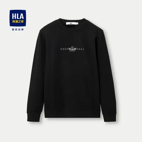 HLA/海澜之家圆领提花肌理长袖T恤23秋季新款高周波烫钻柔软长t男图片