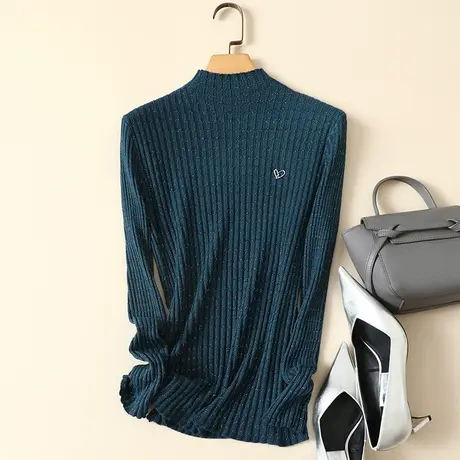 清仓！半高领毛衣套头打底衫女秋冬新款亮丝内搭百搭洋气针织衫女商品大图