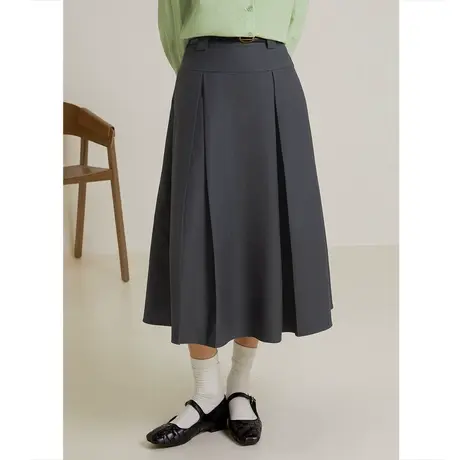 弥古高腰a字半身裙女2023秋季新款显瘦百褶裙小众别致半裙中长款图片