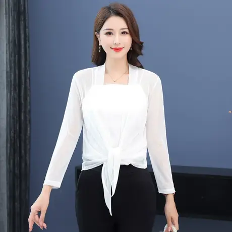 网纱防晒小衫女百搭短款冰丝开衫防晒罩衫配裙子坎肩外搭薄款披肩商品大图