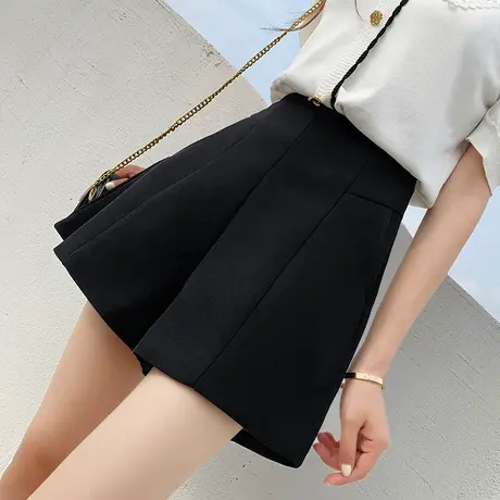西装短裤女外穿2023夏天新款休闲百搭显瘦四分裤黑色a字阔腿裤子商品大图