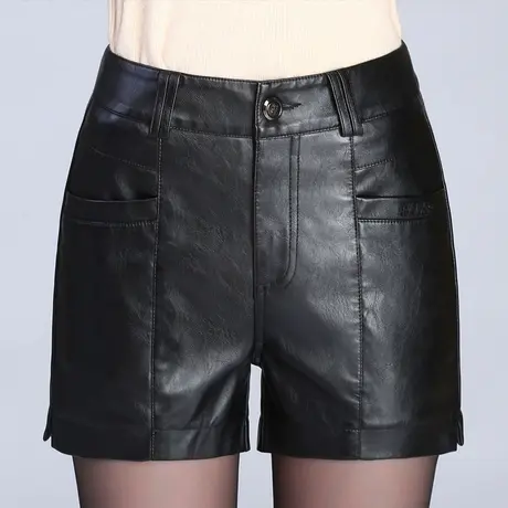 皮短裤女秋冬2023新款高腰大码显瘦pu阔腿短裤外穿包臀打底皮靴裤商品大图
