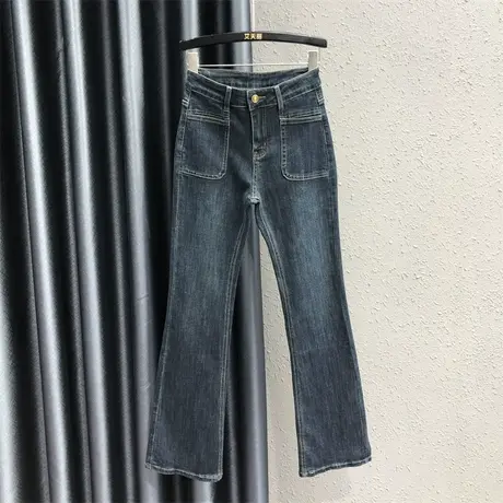 2023秋季新款复古做旧微喇牛仔裤女高腰显瘦显高弹力喇叭裤长裤潮图片