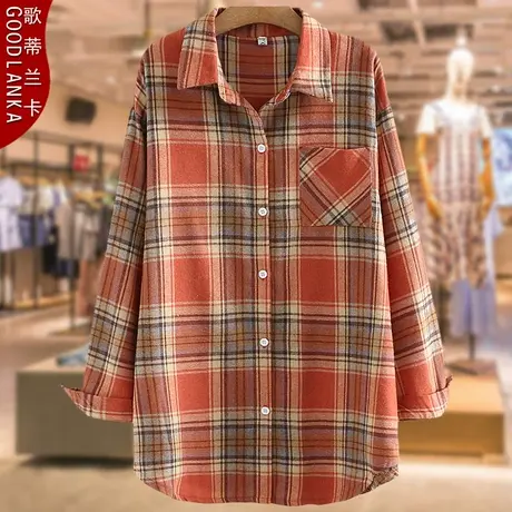 特大码格子衬衫女洋气时尚中年四五十岁胖妈妈春秋中长款长袖上衣商品大图