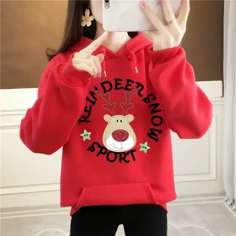 牛年本命年衣服新年卫衣女加绒2023新款时尚红色过年情侣装秋冬装图片