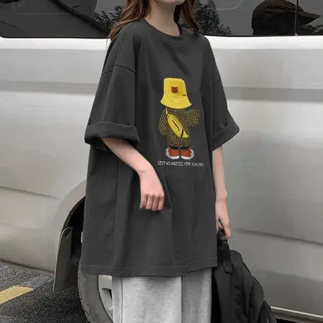 纯棉设计感高街短袖t恤女夏季新款宽松小众复古港味chic半袖上衣图片