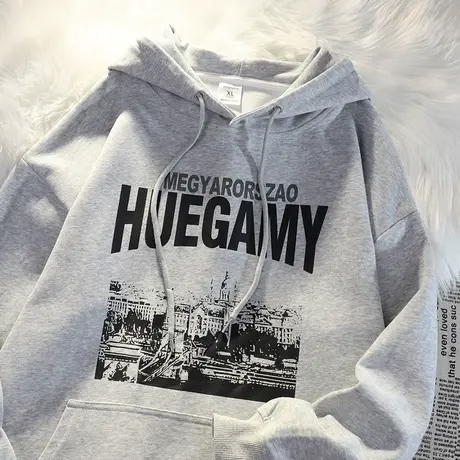 设计感连帽卫衣女ins潮牌秋冬加绒加厚复古港味chic宽松大码外套图片