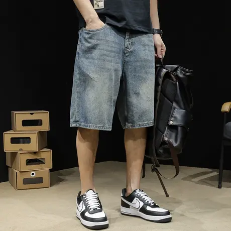 牛仔短裤男夏季潮牌2023新款宽松大码中裤男装5分裤子男士五分裤商品大图
