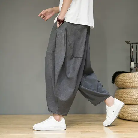 中国风冰丝薄款九分裤男士宽松加肥加大码胖子哈伦裤小脚裤阔腿裤商品大图