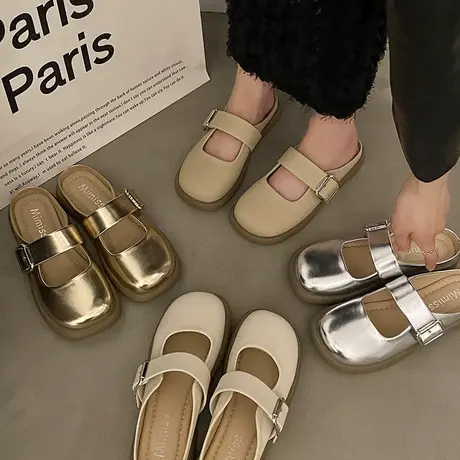 包头半拖鞋女外穿2023新款春夏季厚底孕妇懒人穆勒鞋半托单鞋图片