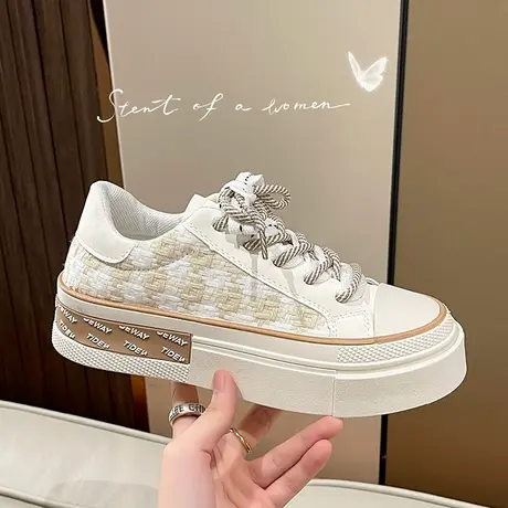 棋盘格帆布鞋女春款2023春季新款休闲小白鞋百搭原创小众运动板鞋商品大图