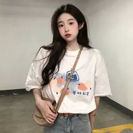短袖T恤女装夏季新款大码时尚胖mm洋气宽松遮肚百搭白色上衣200斤商品大图