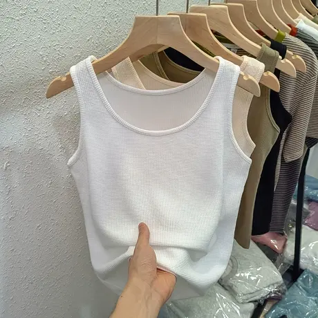 纯色简约无袖T恤女夏季百搭韩版修身显瘦内搭坎肩华夫格背心吊带商品大图