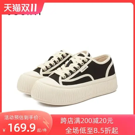 卓诗尼2023秋季新款帆布鞋时尚舒适厚底休闲板鞋潮流百搭平底鞋女图片