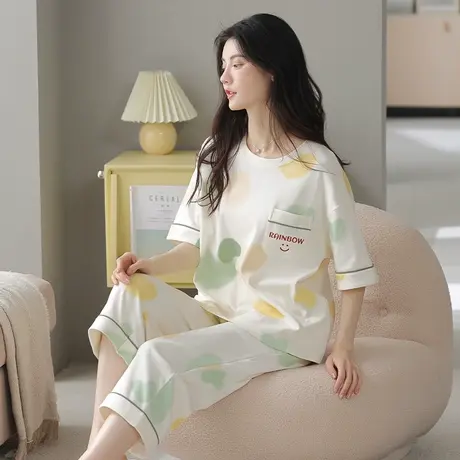 南极人睡衣女夏季2023年新款纯棉短袖七分裤家居服套装可外穿夏天图片