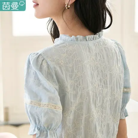 茵曼官方旗舰店洋气小衫2023新款寸衫衬衣女款短袖衬衫泡泡袖夏季商品大图
