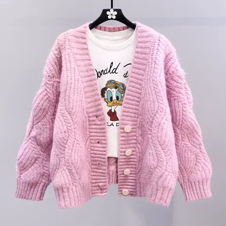 复古慵懒风宽松毛衣外套女秋冬2023新款韩系高级感软糯针织开衫商品大图