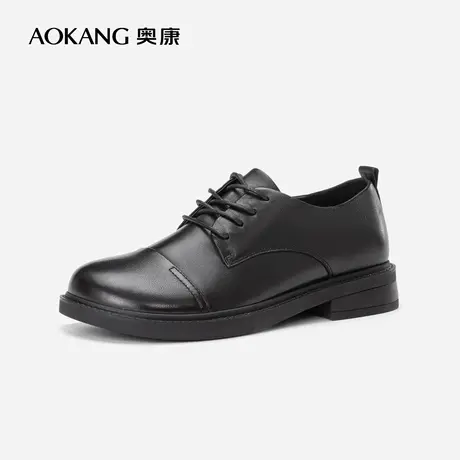 【官方直营】奥康女鞋2022秋新款真皮英伦风小皮鞋复古黑色工作鞋图片
