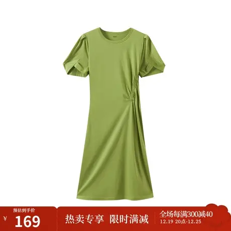 【商场同款】茵曼简约连衣裙2023夏女装新款设计感圆领短袖裙子商品大图