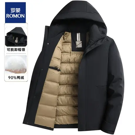 罗蒙爸爸装羽绒服2023冬季新款加厚保暖连帽中老年休闲男士外套图片