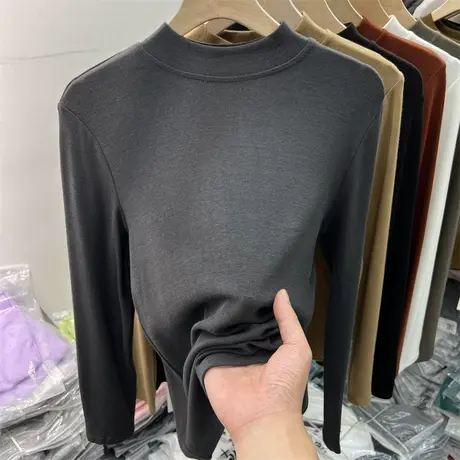 德绒打底衫女加绒加厚秋冬洋气百搭长袖内搭保暖上衣修身纯色t恤图片