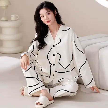 猫人睡衣春秋季女士款2023新款长袖休闲大码可外出家居服套装冬天图片
