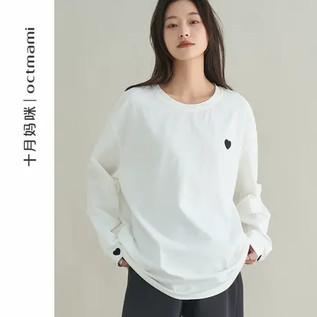 十月妈咪孕妇圆领长袖T恤2025新款春季宽松休闲慵懒打底上衣春装商品大图