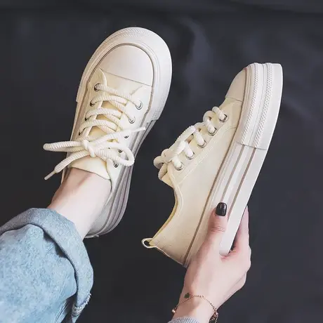 超火白色厚底帆布鞋女鞋子2023年新款秋季爆款板鞋百搭布鞋小白鞋商品大图