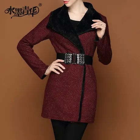 【1件7.9折】秋装新款优雅翻领抓绒修身时尚毛呢外套风衣图片