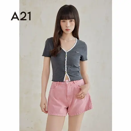 A21女装短袖T恤夏季新款开衫复古潮牌辣妹显瘦打底衫商品大图