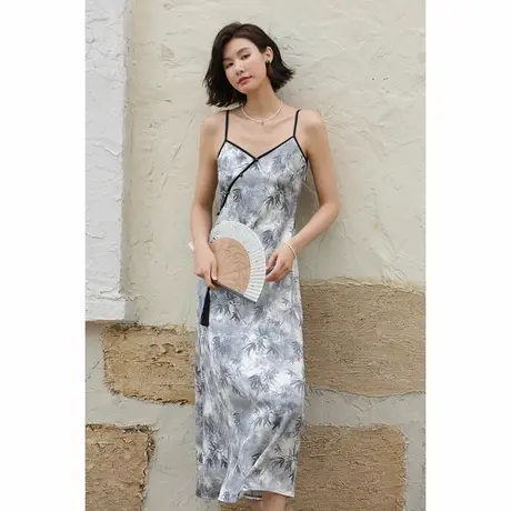 弥古水墨吊带连衣裙女夏小众不撞款国风裙子气质高级感度假风长裙图片