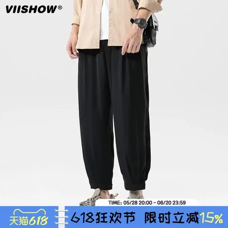 VIISHOW垂感冰丝裤子男夏季潮牌宽松胖子大码男士九分束脚休闲裤商品大图
