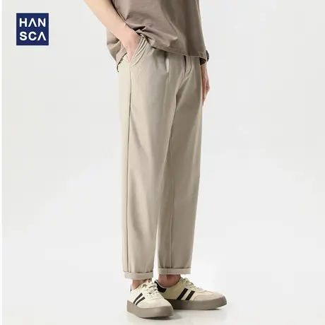 hansca夏季薄款斜纹直筒休闲裤男士2025新款轻商务锥形弹力长裤子商品大图