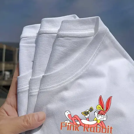 秀洛兔八哥周边衣服情侣装Pink Rabbit纯棉宽松卡通动漫短袖T恤男商品大图
