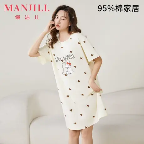 熳洁儿95%棉柔感家居服短袖圆领睡裙卡通可爱印花家居春夏睡衣女商品大图