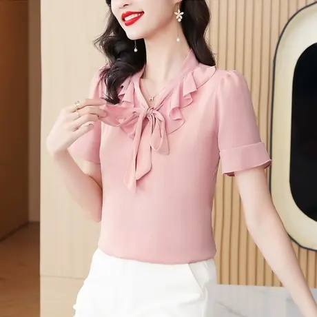 雪纺衫女短袖夏季2023清新洋气今年流行的新款小衫上衣设计感小众商品大图