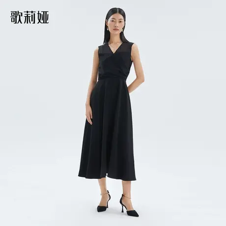 歌莉娅V领连衣裙高级感三醋酸礼服气质小黑裙背心裙长裙124C4K490商品大图