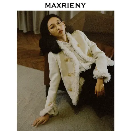 MAXRIENY伯爵白茶外套军旅风复古冬季廓形夹克女图片