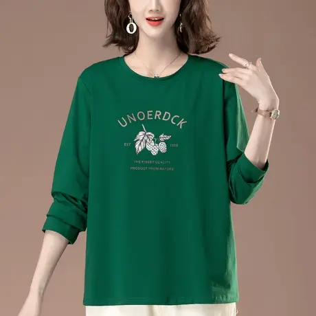 妈妈春秋打底衫女新款加肥加大码女装宽松中老年休闲显瘦长袖T恤商品大图