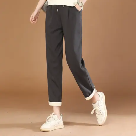 韩潮袭人松紧腰显瘦黑色休闲裤2023秋季新款女宽松百搭哈伦裤子商品大图