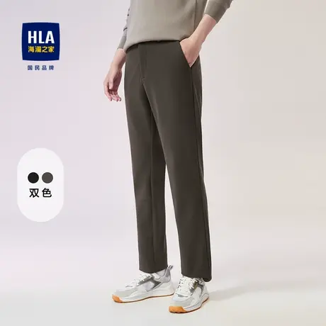 HLA/海澜之家松紧腰休闲裤2023秋季新款针织平绒修身直筒长裤男图片
