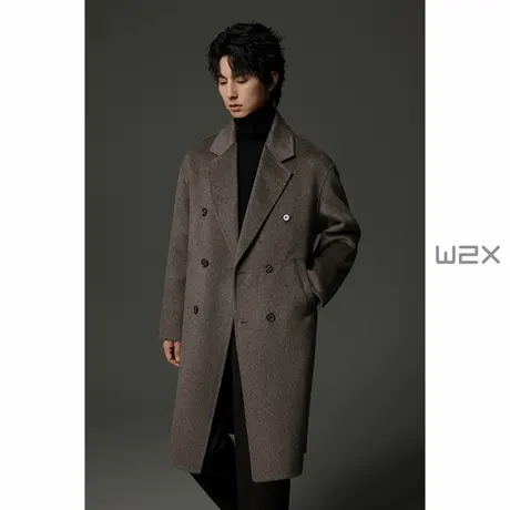 w2x2025秋冬季新款100%全羊毛双面呢大衣男中长款妮子休闲外套潮图片