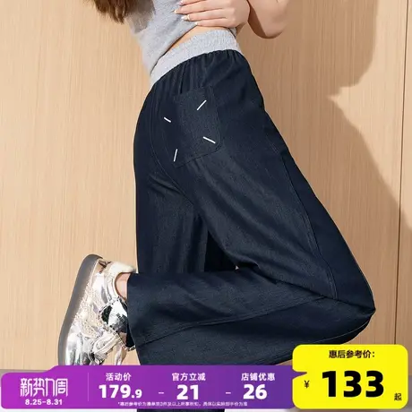 唐狮2025夏季新款女休闲裤直筒宽松阔腿裤深牛仔蓝时尚设计感裤子商品大图