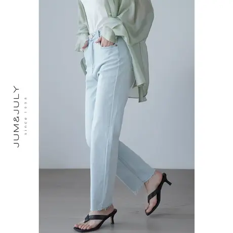 嘉茱莉2023夏季新款复古高腰直筒牛仔裤女九分裤小个子显瘦薄款商品大图